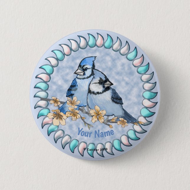 Badge Rond 5 Cm Branche Geai bleu  (Devant)