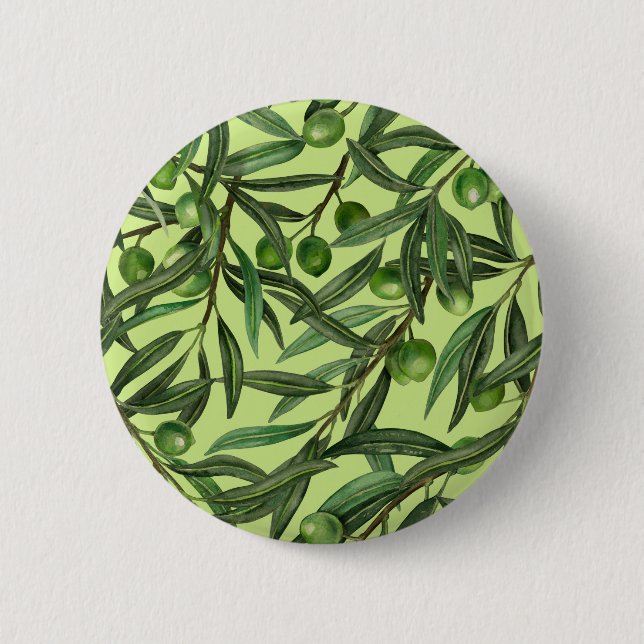 Badge Rond 5 Cm Branches d'olive sur le vert miel (Devant)