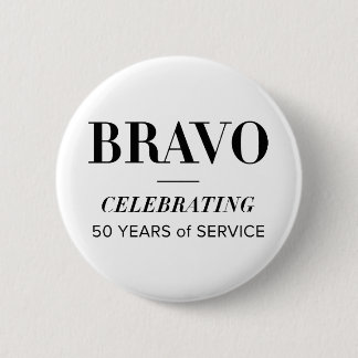 Badge Rond 5 Cm BRAVO 50e bouton blanc