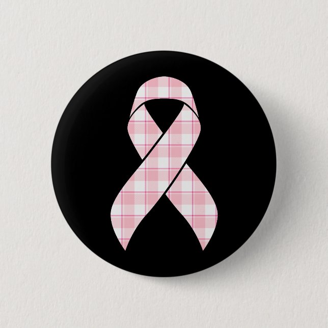 Badge Rond 5 Cm Breast Cancer Awareness Plaid Pink Ribbon (Devant)