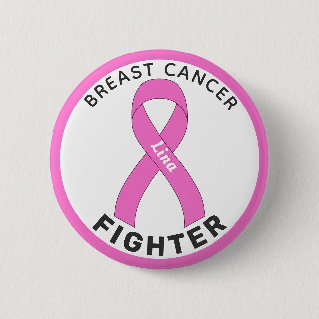 Badge Rond 5 Cm Breast Cancer Fighter Ribbon White Button (Devant)