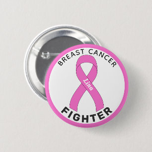 Badge Rond 5 Cm Breast Cancer Fighter Ribbon White Button