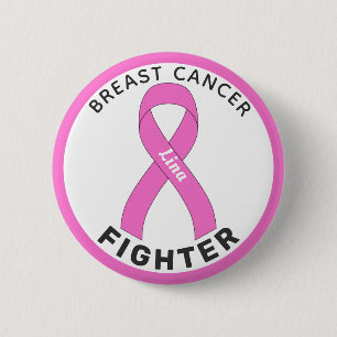 Badge Rond 5 Cm Breast Cancer Fighter Ribbon White Button