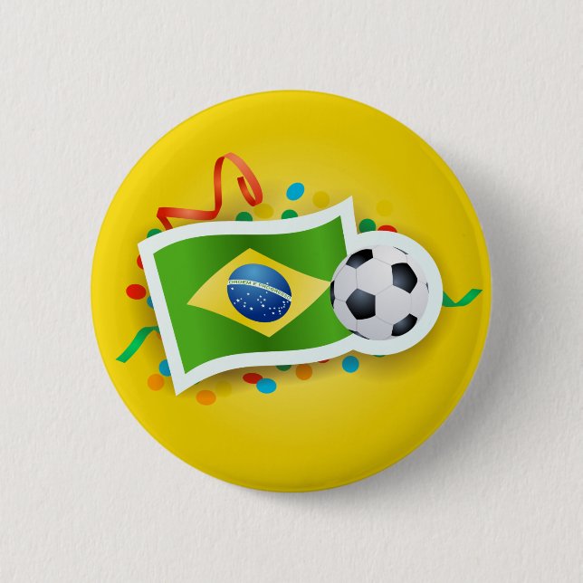 Badge Rond 5 Cm Brésil, football et drapeau (Devant)