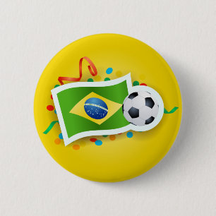 Badge Rond 5 Cm Brésil, football et drapeau