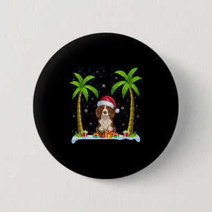 Badge Rond 5 Cm Bretagne Chien espagnol Santa Hat Palm Tree Beach