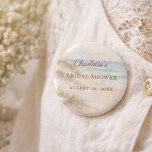 Badge Rond 5 Cm Bridal Shower beach coastal elegant<br><div class="desc">Add a charming and memorable detail to your celebration with this elegant beach bridal shower button. Featuring a soft coastal shoreline design with sandy dunes, gentle ocean waves, and refined typography, this round button perfectly complements seaside bridal showers and summer pre-wedding celebrations. The romantic coastal aesthetic makes it a beautiful...</div>