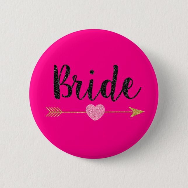 Badge Rond 5 Cm Bride|Bride l'équipe|Rose chaud (Devant)