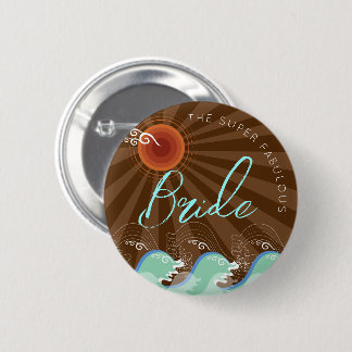 Badge Rond 5 Cm BRIDE Cool Waves & Brown Sun Chic Beach Wedding