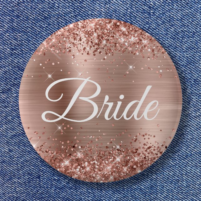 Badge Rond 5 Cm Bride Glittery Rose Gold Foil (Bride Glittery Rose Gold Foil Button)
