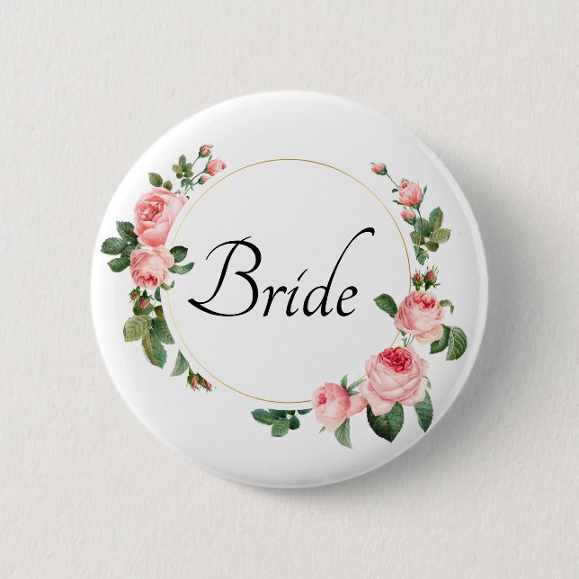 Badge Rond 5 Cm Bride rose rose vif (Devant)