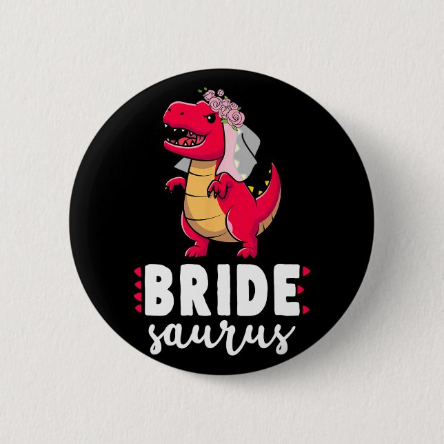 Badge Rond 5 Cm Bride Saurus Dinosaur Fiançailles Couples M Mariag (Devant)