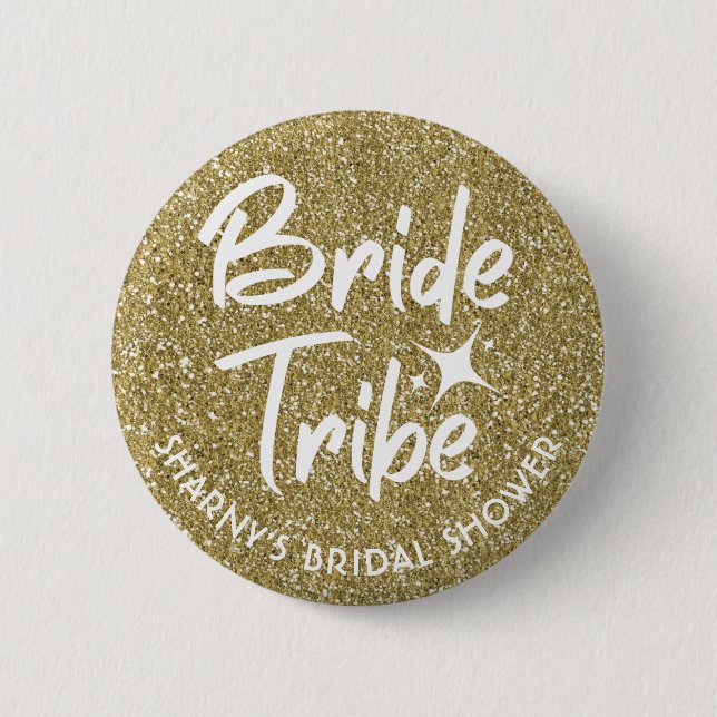 Badge Rond 5 Cm Bride Tribe Fête des mariées Pin Or (Devant)