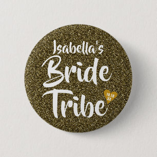 Badge Rond 5 Cm Bride Tribe Gold Date Coeur Parties scintillant pe