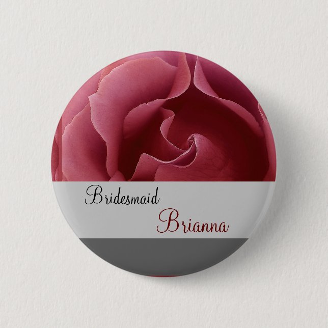 Badge Rond 5 Cm BRIDESMAID Button with RED Rose (Devant)