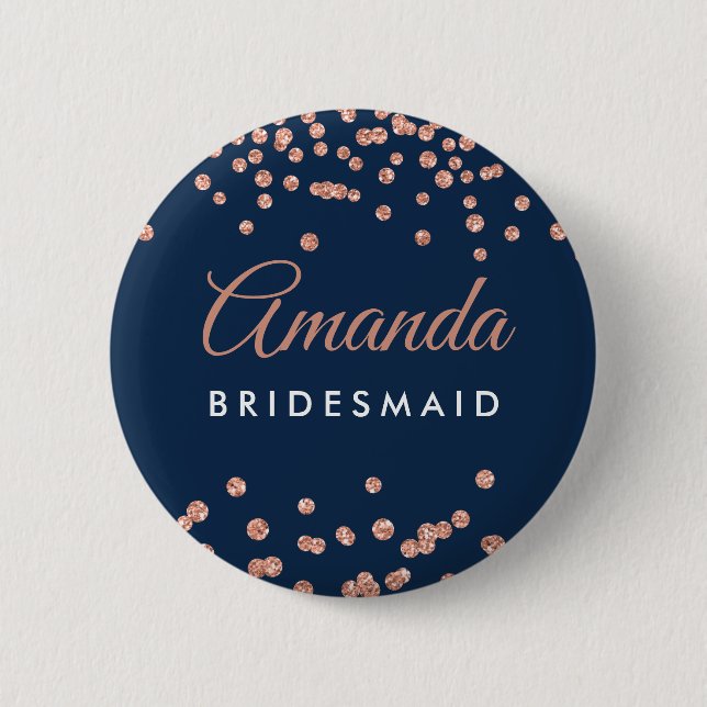 Badge Rond 5 Cm Bridesmaid Favoriser Rose Gold Parties scintillant (Devant)