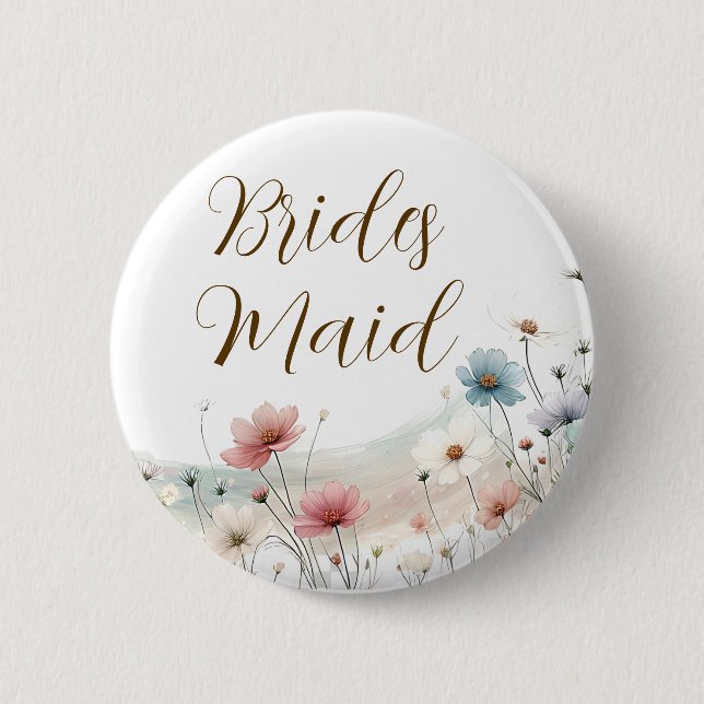 Badge Rond 5 Cm Bridesmaid | Fête des mariées fleur sauvage (Devant)