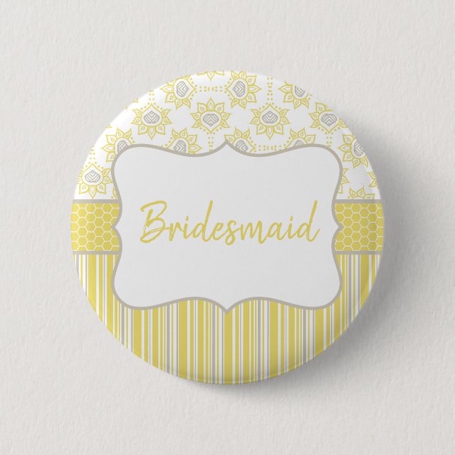 Badge Rond 5 Cm Bridesmaid géométrique jaune et gris (Devant)