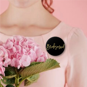 Badge Rond 5 Cm Bridesmaid Gold Brush Script Mariage de la fête nu