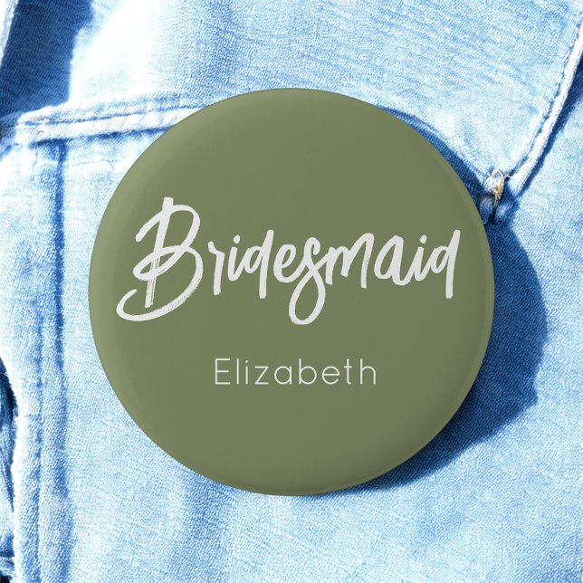 Badge Rond 5 Cm Bridesmaid Sage Green White Wedding  (Créateur téléchargé)