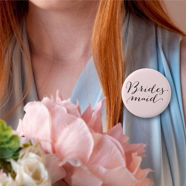 Badge Rond 5 Cm Bridesmaid Script Calligraphie Mariage fête de la  (BRIDESMAID Classic Script Calligraphy Pink Wedding Bridal Party Pinback Button @ fatfatin_blue_knot)