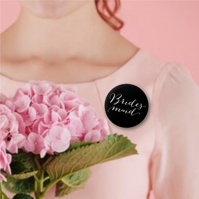 Badge Rond 5 Cm Bridesmaid Script Calligraphie Mariage fête de la  (BRIDESMAID Classic Script Calligraphy B&W Wedding Bridal Party Pinback Button @ fatfatin_blue_knot)