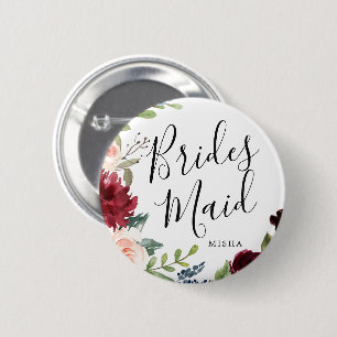 Badge Rond 5 Cm Bridesmaiers Burgundy Bouquet Nom personnalisé Mar