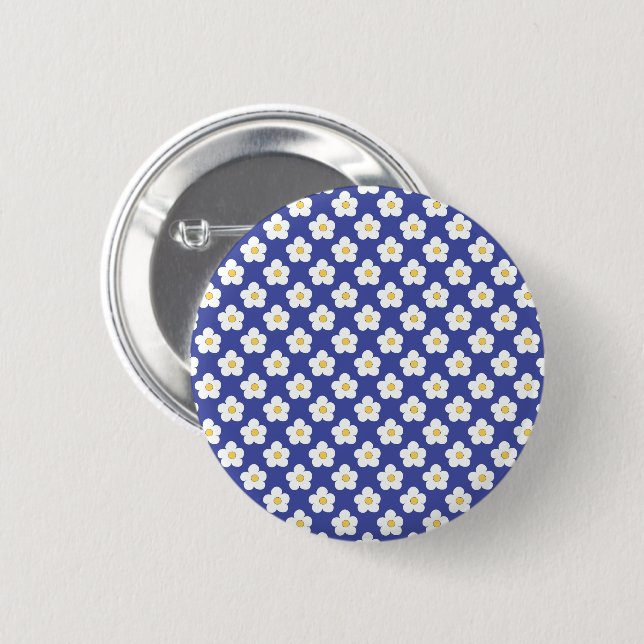 Badge Rond 5 Cm Bright Blue Floral Pattern (Devant & derrière)