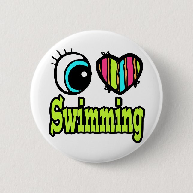 Badge Rond 5 Cm Bright Eye Heart J'aime la natation (Devant)
