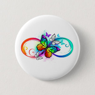 Badge Rond 5 Cm Bright infinity with rainbow butterfly