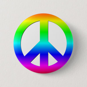 Badge Rond 5 Cm Bright Neon Rainbow CND Peace Symbol on White