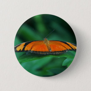 Badge Rond 5 Cm Bright Orange and Black Butterfly on Leaf