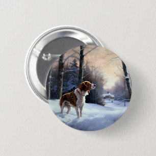Badge Rond 5 Cm Brittany Spaniel Laissez Neige Noël