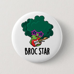 Badge Rond 5 Cm Broc Star Funny Brocolli Rock Star Pun