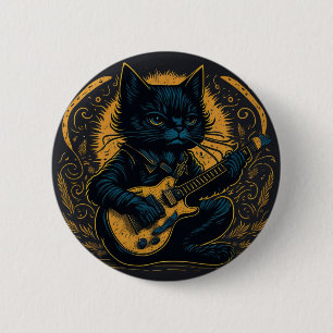 Badge Rond 5 Cm broche black cat guitare hobby drôle