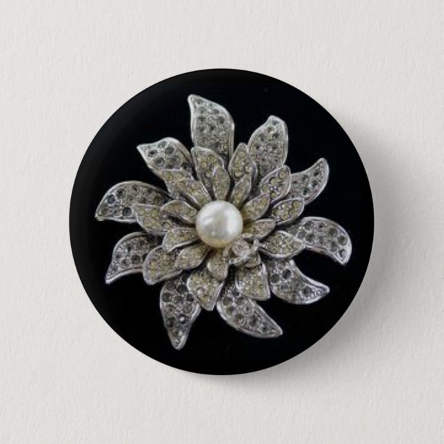 Badge Rond 5 Cm Broche de diamant et de perle (Devant)