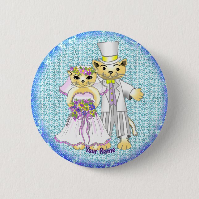 Badge Rond 5 Cm broche de nom personnalisé de la mariée du chat et (Devant)