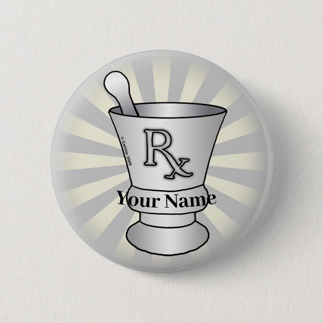 Badge Rond 5 Cm Broche de nom personnalisé Mortier et pilon (Devant)
