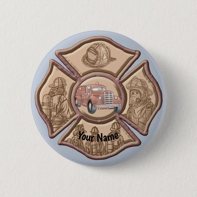 Badge Rond 5 Cm Broche de pompier Croix Maltaise (Devant)