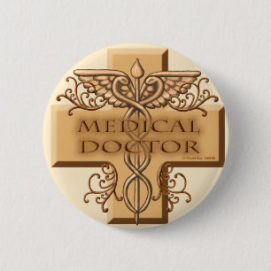 Badge Rond 5 Cm Broche du médecin de la croix Caduceus
