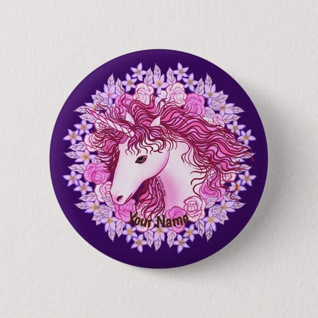 Badge Rond 5 Cm Broche Floral Alpha Unicorn (Devant)