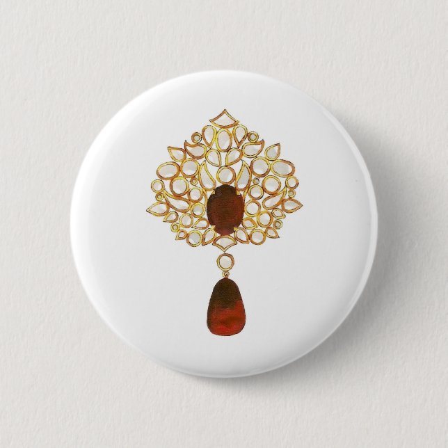 Badge Rond 5 Cm Broche Kundan & ruby (Devant)