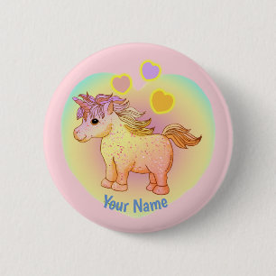 Badge Rond 5 Cm Broche Licorne Cœurs Arc-en-ciel