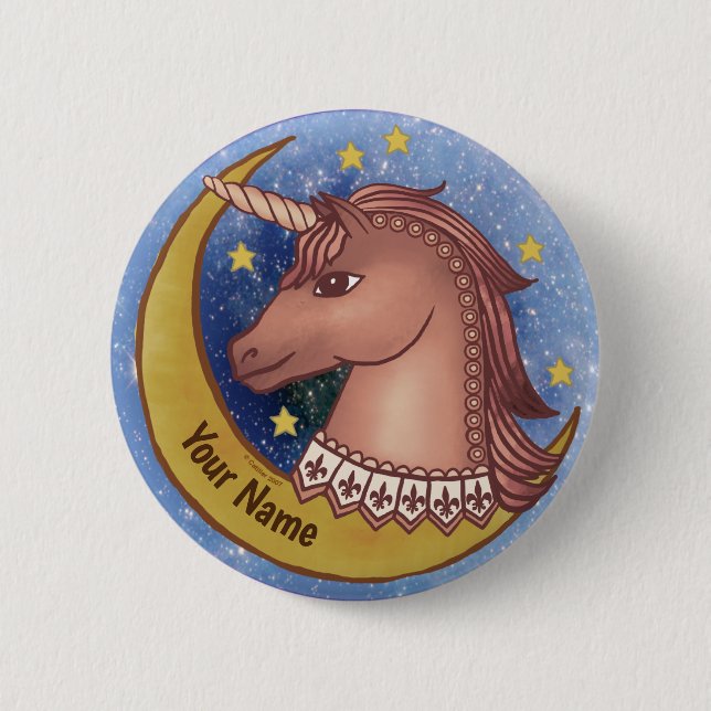 Badge Rond 5 Cm Broche Licorne Rouge (Devant)