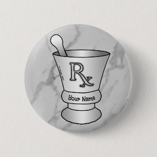 Badge Rond 5 Cm Broche mortier et pilon