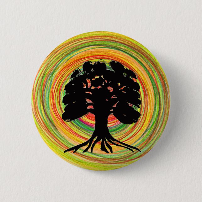 Badge Rond 5 Cm Broche noire de conception de Sun d'arbre (Devant)