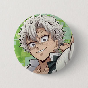 Badge Rond 5 Cm Broche Sanemi Shinazugawa de Demon Slayer
