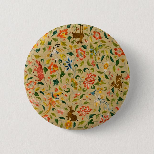 Badge Rond 5 Cm Broderie animale vintage en crewel : Tapisserie an (Devant)