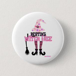 Badge Rond 5 Cm Broomstick Halloween visage Sorcière de repos