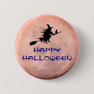 Badge Rond 5 Cm Broomstick Witchy Moon Witch Pin Button